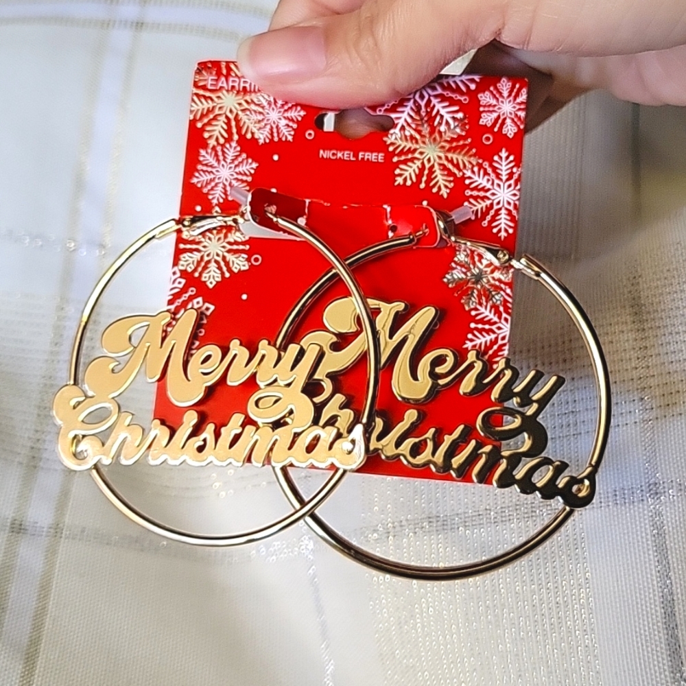 Merry Christmas Hoop Earrings